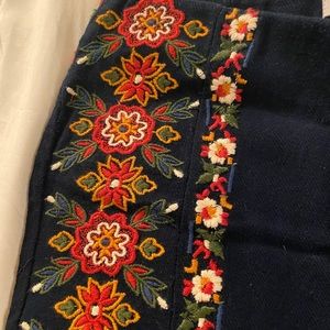 Navy Blue Embroidered Wide Leg Culottes Pants